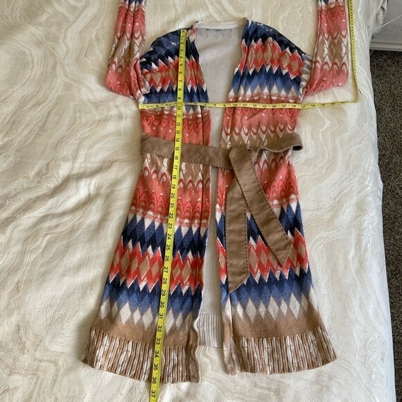 Chico’s Ikat Freya Duster Cardigan Sweater with Belt Chevron Small - Picture 5 of 6
